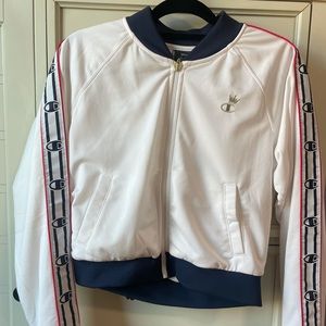 White Champion jacket. Never been worn.